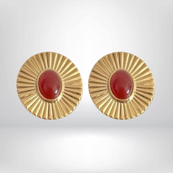 1986 Midnight Moon Clip Earrings with Circle Sunburst Pattern Avon | NIB - Picture 1 of 3